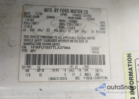 2007 Ford Expedition Xlt from USA, damaged, VIN 1FMFU15577LA37964